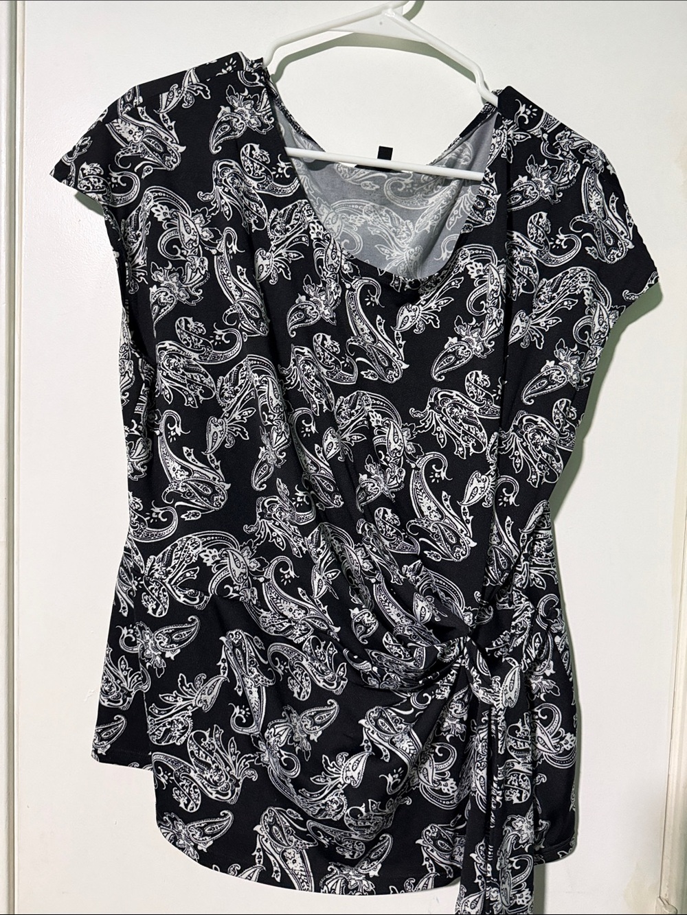 Simplicity Black and White Paisley Wrap-Style Blouse